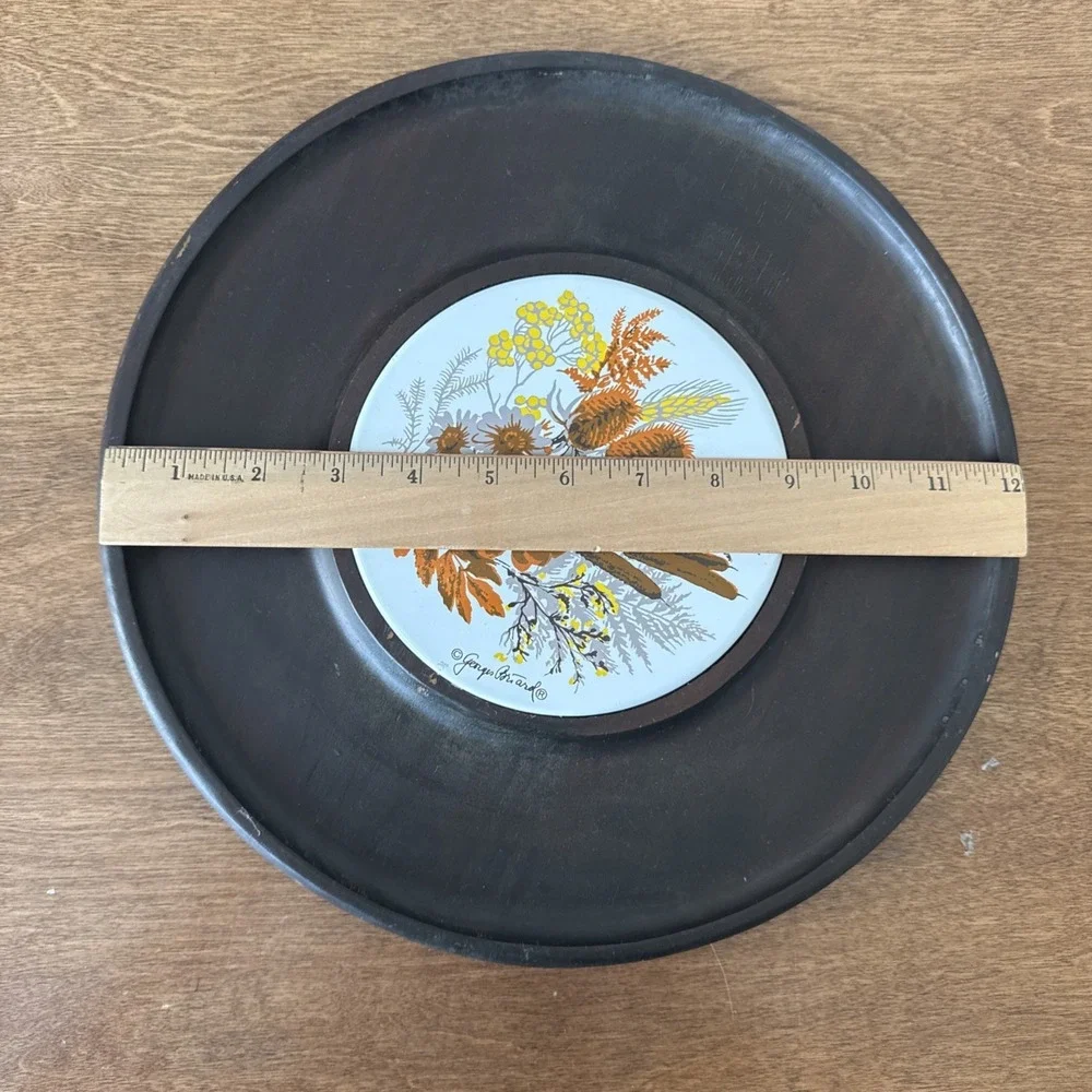 George Briard Round Serving Board With Autumn Ceramic Tile Cottage Core MCM